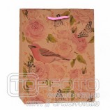 `Пакет подарочный Красивая птица в розах (M-Kraft), арт.КПР-0217`